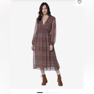 Joie Alquina Silk Chiffon Long Sleeve Floral Geometric Print Midi Dress